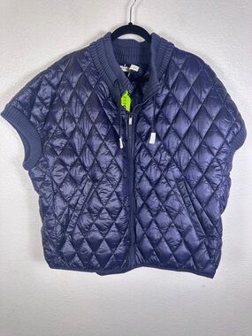 Martha Stewart Women's Blue Quilted Vest Short Sleeve Full Zip XL